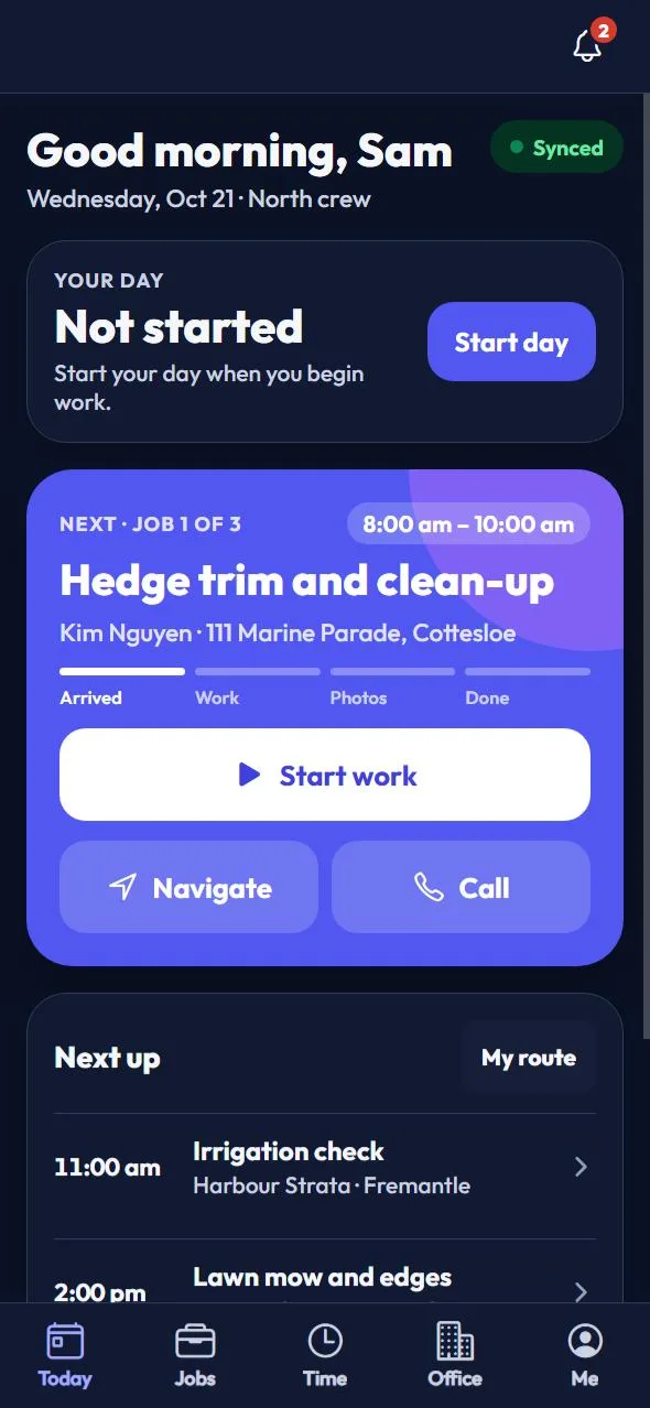 ScapeOne crew app today screen in dark mode