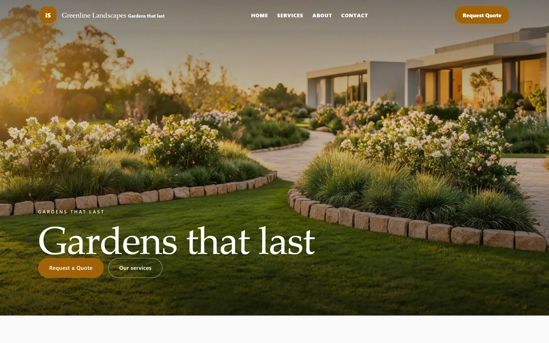 The Premium theme homepage for a fictional landscaping business, Greenline Landscapes