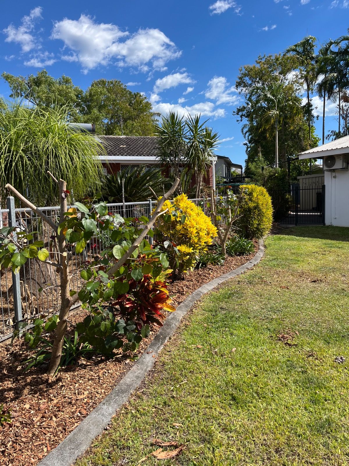 After photo showing completed landscaping with green lawn and tidy garden beds in Leanyer